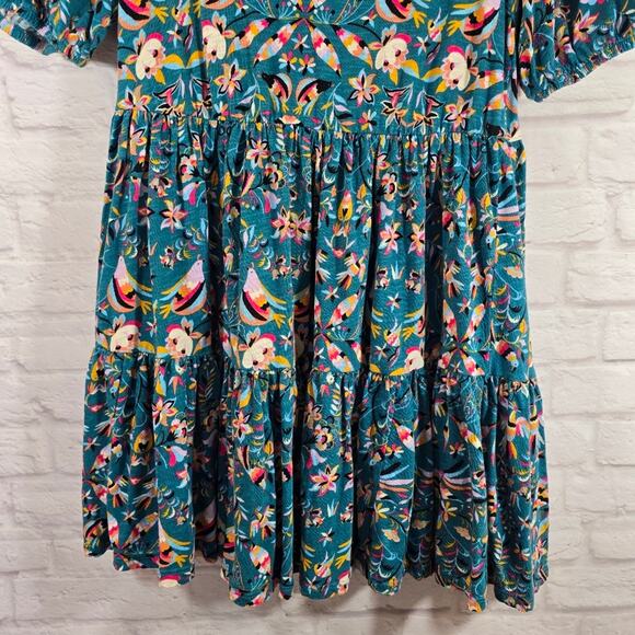 M The Pioneer Woman Blue Green Floral Dress Sz 4  Deep Lake Birds of Paradise - Picture 4 of 10